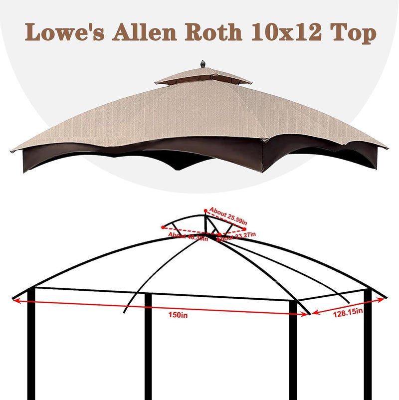 SCOCANOPY Light Beige Ripstop Replacement Top for Lowe's Allen Roth 10X12 Gazebo Model #GF-12S004B-1/ GF-12S004BTO - Image 3